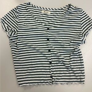 Madewell Green and White Striped Shirt